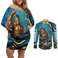 Personalized North Queensland Cowboys Couples Matching Off Shoulder Short Dress and Long Sleeve Button Shirt Aboriginal Dot Art - Dreamtime Rugby Mascot