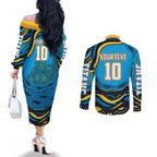 Personalized North Queensland Cowboys Couples Matching Off The Shoulder Long Sleeve Dress and Long Sleeve Button Shirt Aboriginal Dot Art - Dreamtime Rugby Mascot