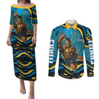Personalized North Queensland Cowboys Couples Matching Puletasi and Long Sleeve Button Shirt Aboriginal Dot Art - Dreamtime Rugby Mascot
