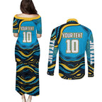 Personalized North Queensland Cowboys Couples Matching Puletasi and Long Sleeve Button Shirt Aboriginal Dot Art - Dreamtime Rugby Mascot