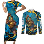 Personalized North Queensland Cowboys Couples Matching Short Sleeve Bodycon Dress and Long Sleeve Button Shirt Aboriginal Dot Art - Dreamtime Rugby Mascot