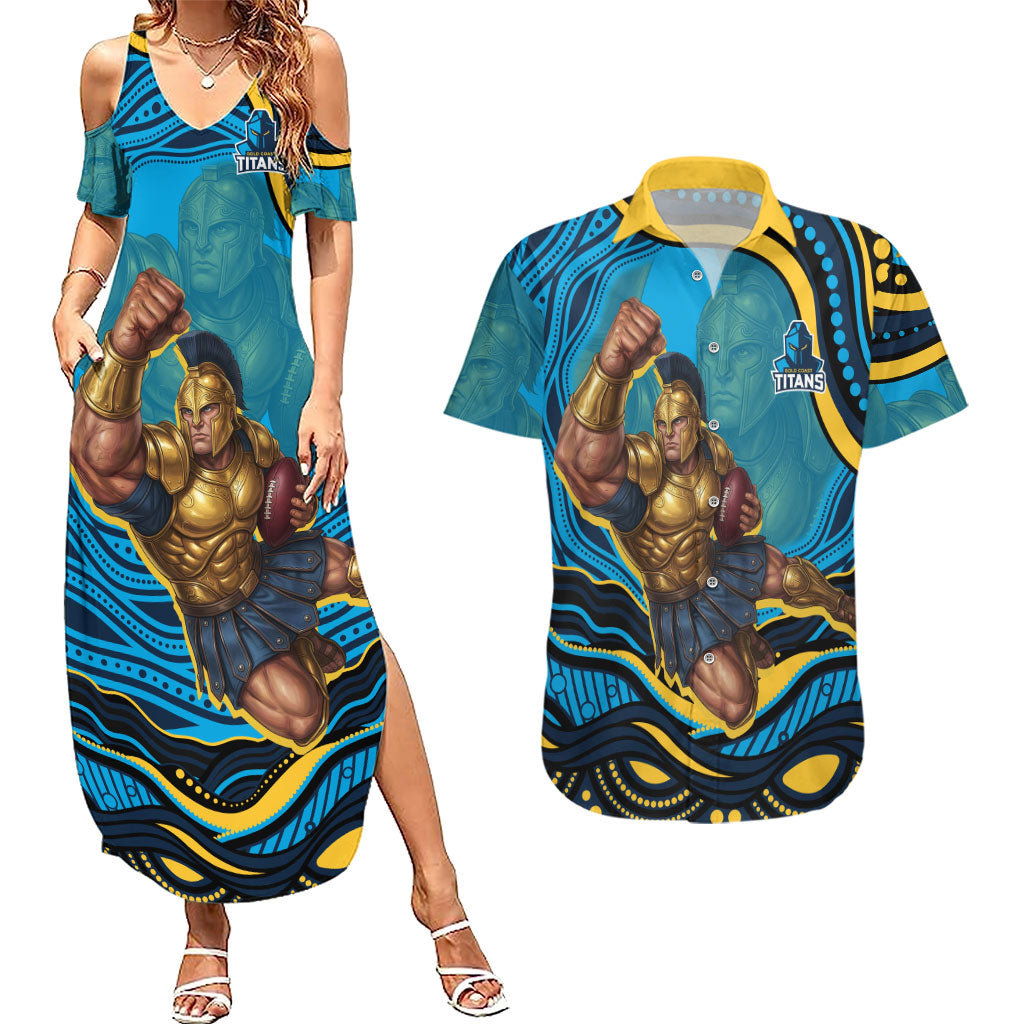 Personalized North Queensland Cowboys Couples Matching Summer Maxi Dress and Hawaiian Shirt Aboriginal Dot Art - Dreamtime Rugby Mascot