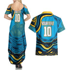 Personalized North Queensland Cowboys Couples Matching Summer Maxi Dress and Hawaiian Shirt Aboriginal Dot Art - Dreamtime Rugby Mascot