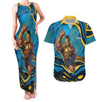Personalized North Queensland Cowboys Couples Matching Tank Maxi Dress and Hawaiian Shirt Aboriginal Dot Art - Dreamtime Rugby Mascot