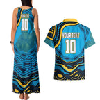 Personalized North Queensland Cowboys Couples Matching Tank Maxi Dress and Hawaiian Shirt Aboriginal Dot Art - Dreamtime Rugby Mascot
