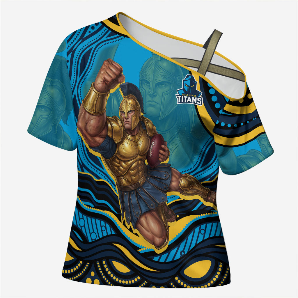 Personalized North Queensland Cowboys Cross Shoulder Shirt Aboriginal Dot Art - Dreamtime Rugby Mascot