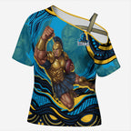 Personalized North Queensland Cowboys Cross Shoulder Shirt Aboriginal Dot Art - Dreamtime Rugby Mascot