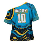 Personalized North Queensland Cowboys Cross Shoulder Shirt Aboriginal Dot Art - Dreamtime Rugby Mascot
