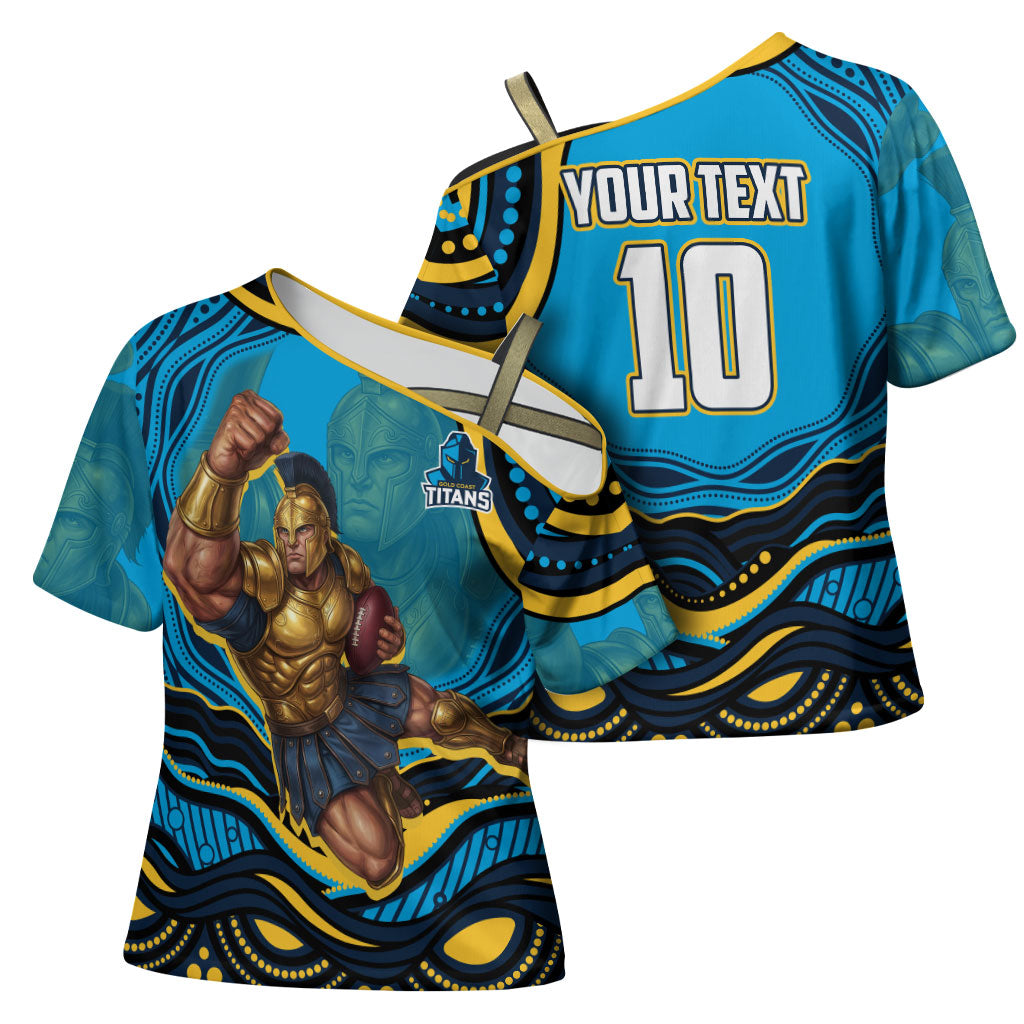 Personalized North Queensland Cowboys Cross Shoulder Shirt Aboriginal Dot Art - Dreamtime Rugby Mascot