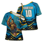Personalized North Queensland Cowboys Cross Shoulder Shirt Aboriginal Dot Art - Dreamtime Rugby Mascot