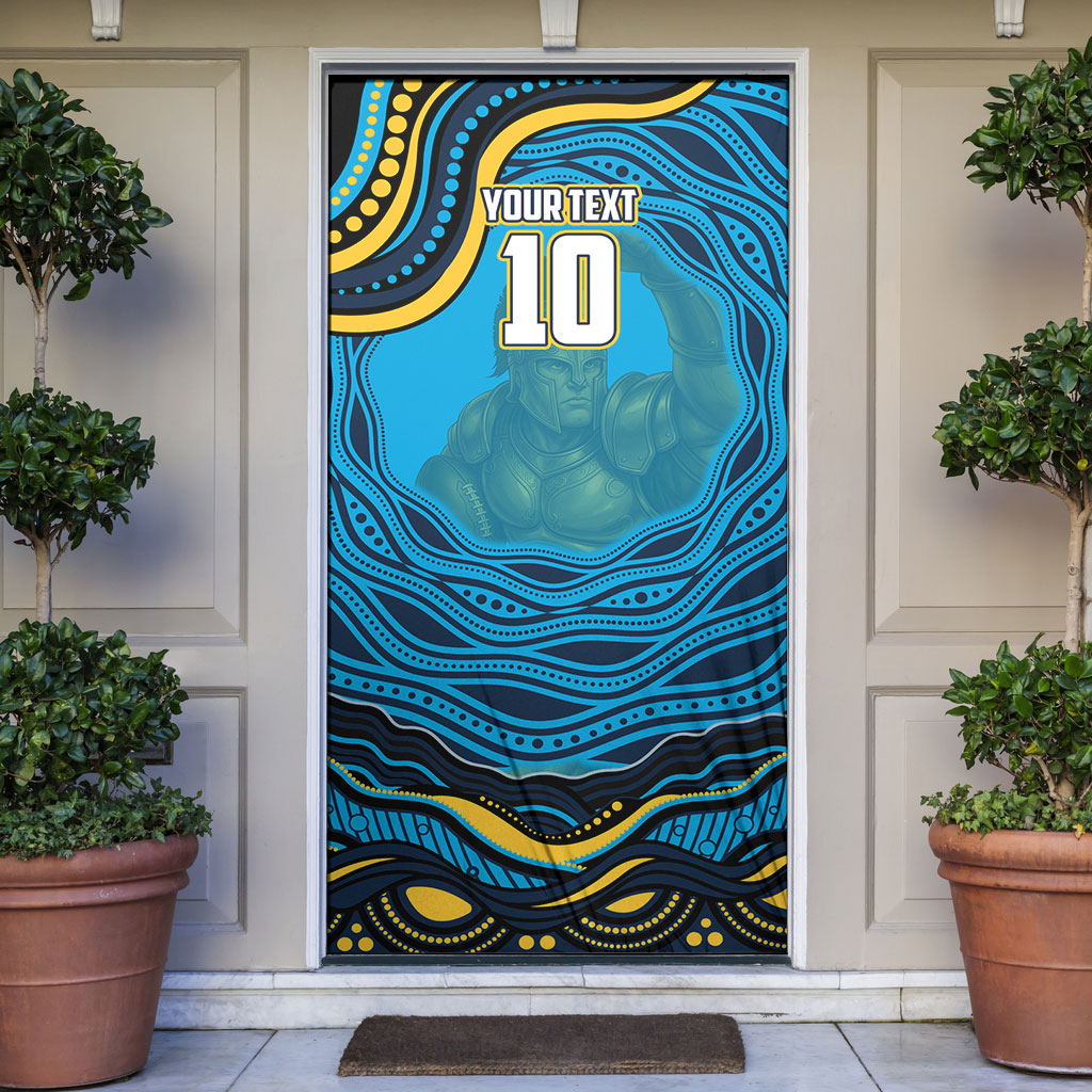 Personalized North Queensland Cowboys Door Cover Aboriginal Dot Art - Dreamtime Rugby Mascot