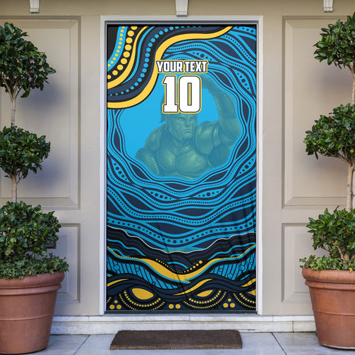 Personalized North Queensland Cowboys Door Cover Aboriginal Dot Art - Dreamtime Rugby Mascot