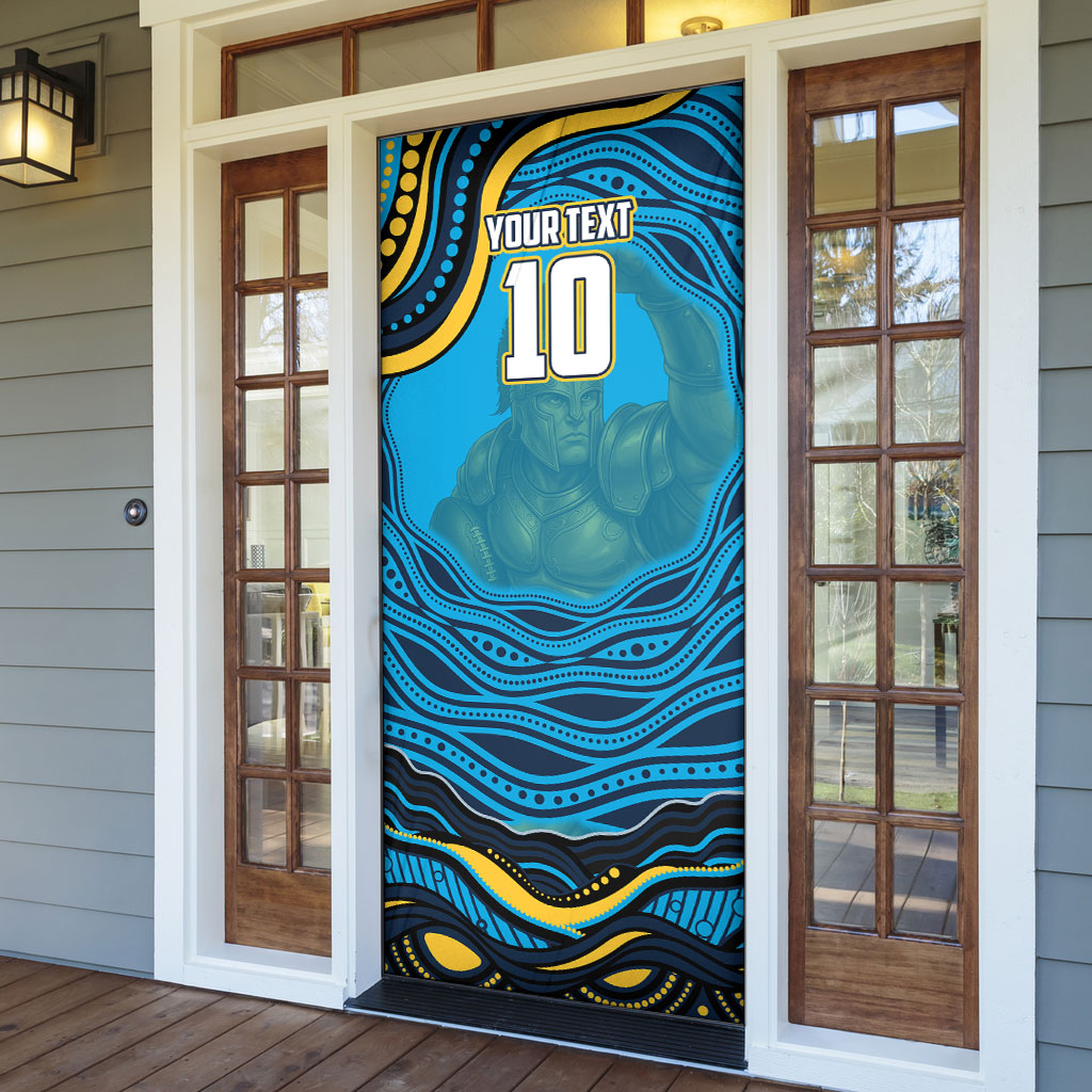 Personalized North Queensland Cowboys Door Cover Aboriginal Dot Art - Dreamtime Rugby Mascot