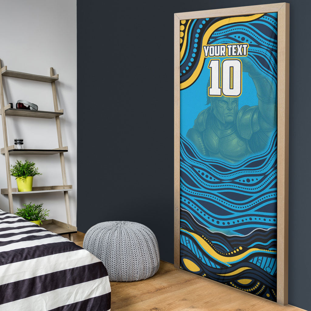 Personalized North Queensland Cowboys Door Cover Aboriginal Dot Art - Dreamtime Rugby Mascot