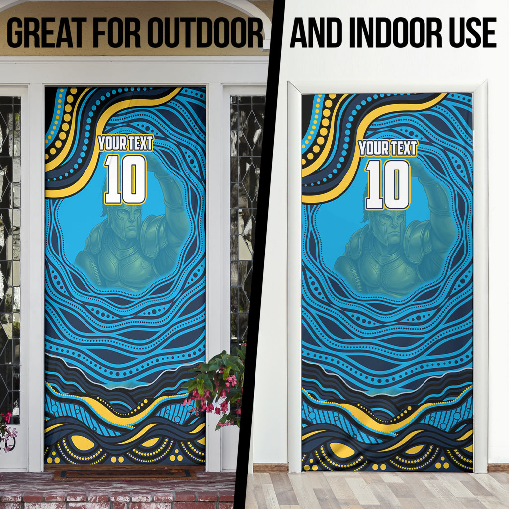 Personalized North Queensland Cowboys Door Cover Aboriginal Dot Art - Dreamtime Rugby Mascot