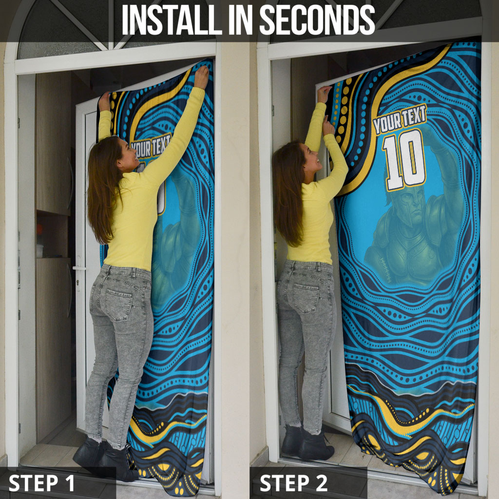 Personalized North Queensland Cowboys Door Cover Aboriginal Dot Art - Dreamtime Rugby Mascot