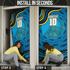 Personalized North Queensland Cowboys Door Cover Aboriginal Dot Art - Dreamtime Rugby Mascot