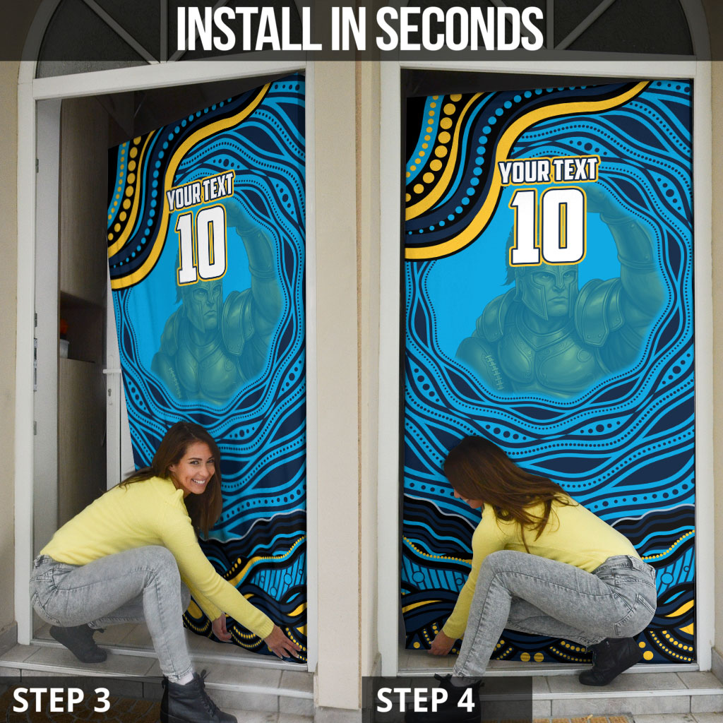 Personalized North Queensland Cowboys Door Cover Aboriginal Dot Art - Dreamtime Rugby Mascot