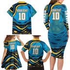 Personalized North Queensland Cowboys Family Matching Long Sleeve Bodycon Dress and Hawaiian Shirt Aboriginal Dot Art - Dreamtime Rugby Mascot