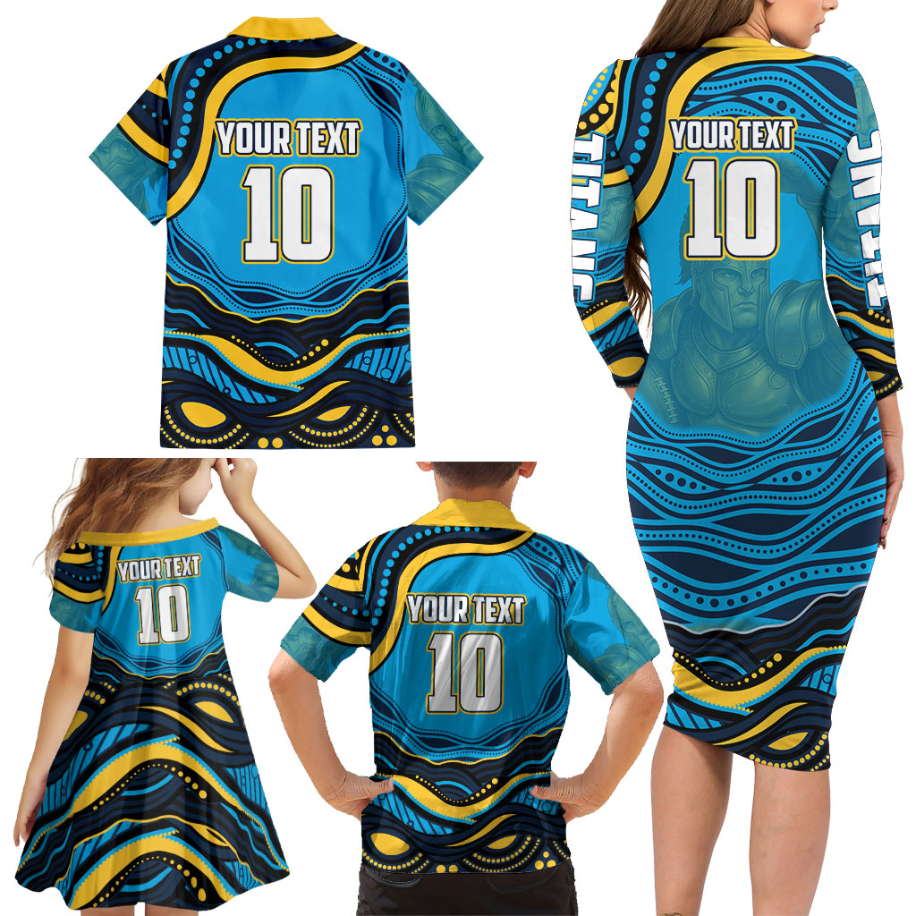 Personalized North Queensland Cowboys Family Matching Long Sleeve Bodycon Dress and Hawaiian Shirt Aboriginal Dot Art - Dreamtime Rugby Mascot