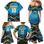 Personalized North Queensland Cowboys Family Matching Mermaid Dress and Hawaiian Shirt Aboriginal Dot Art - Dreamtime Rugby Mascot