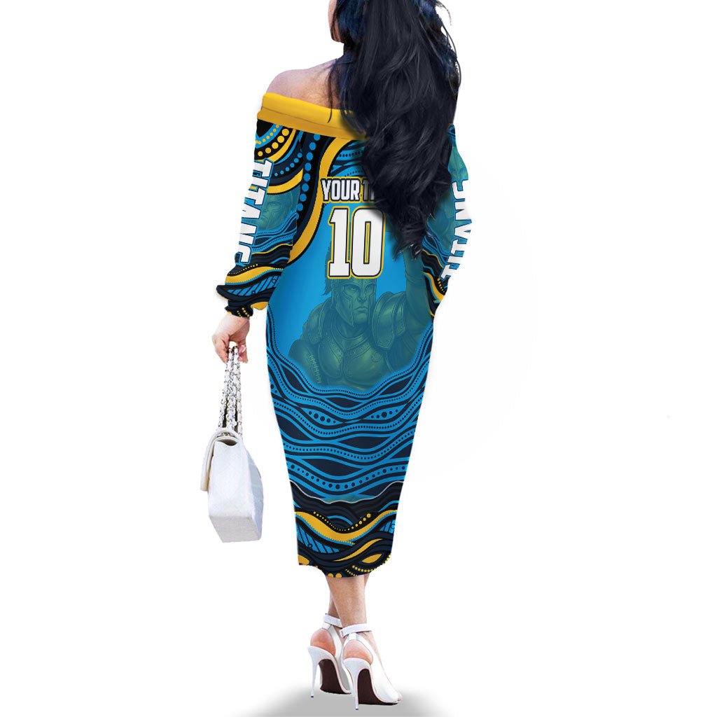 Personalized North Queensland Cowboys Family Matching Off The Shoulder Long Sleeve Dress and Hawaiian Shirt Aboriginal Dot Art - Dreamtime Rugby Mascot