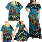 Personalized North Queensland Cowboys Family Matching Off Shoulder Maxi Dress and Hawaiian Shirt Aboriginal Dot Art - Dreamtime Rugby Mascot