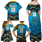 Personalized North Queensland Cowboys Family Matching Off Shoulder Maxi Dress and Hawaiian Shirt Aboriginal Dot Art - Dreamtime Rugby Mascot