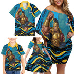 Personalized North Queensland Cowboys Family Matching Off Shoulder Short Dress and Hawaiian Shirt Aboriginal Dot Art - Dreamtime Rugby Mascot