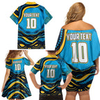 Personalized North Queensland Cowboys Family Matching Off Shoulder Short Dress and Hawaiian Shirt Aboriginal Dot Art - Dreamtime Rugby Mascot