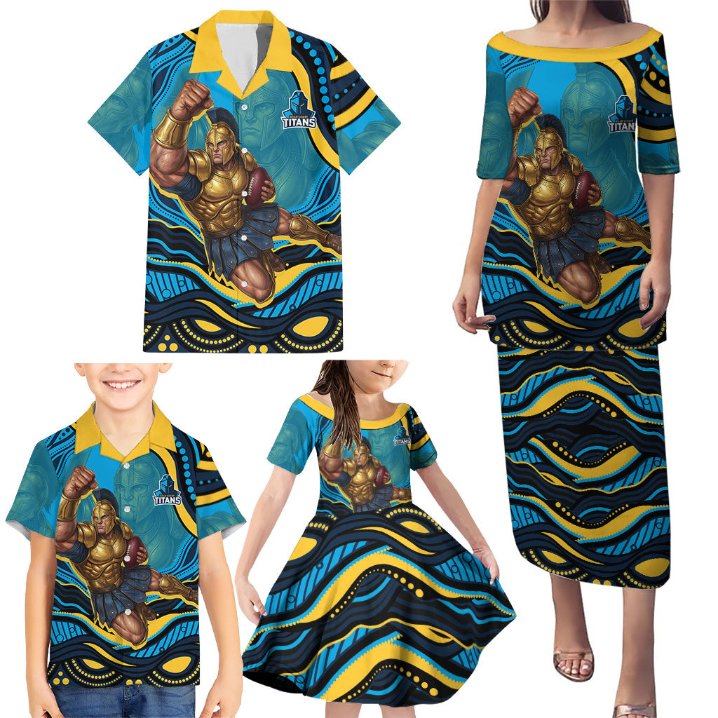 Personalized North Queensland Cowboys Family Matching Puletasi and Hawaiian Shirt Aboriginal Dot Art - Dreamtime Rugby Mascot