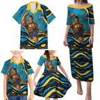 Personalized North Queensland Cowboys Family Matching Puletasi and Hawaiian Shirt Aboriginal Dot Art - Dreamtime Rugby Mascot
