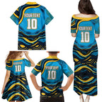 Personalized North Queensland Cowboys Family Matching Puletasi and Hawaiian Shirt Aboriginal Dot Art - Dreamtime Rugby Mascot