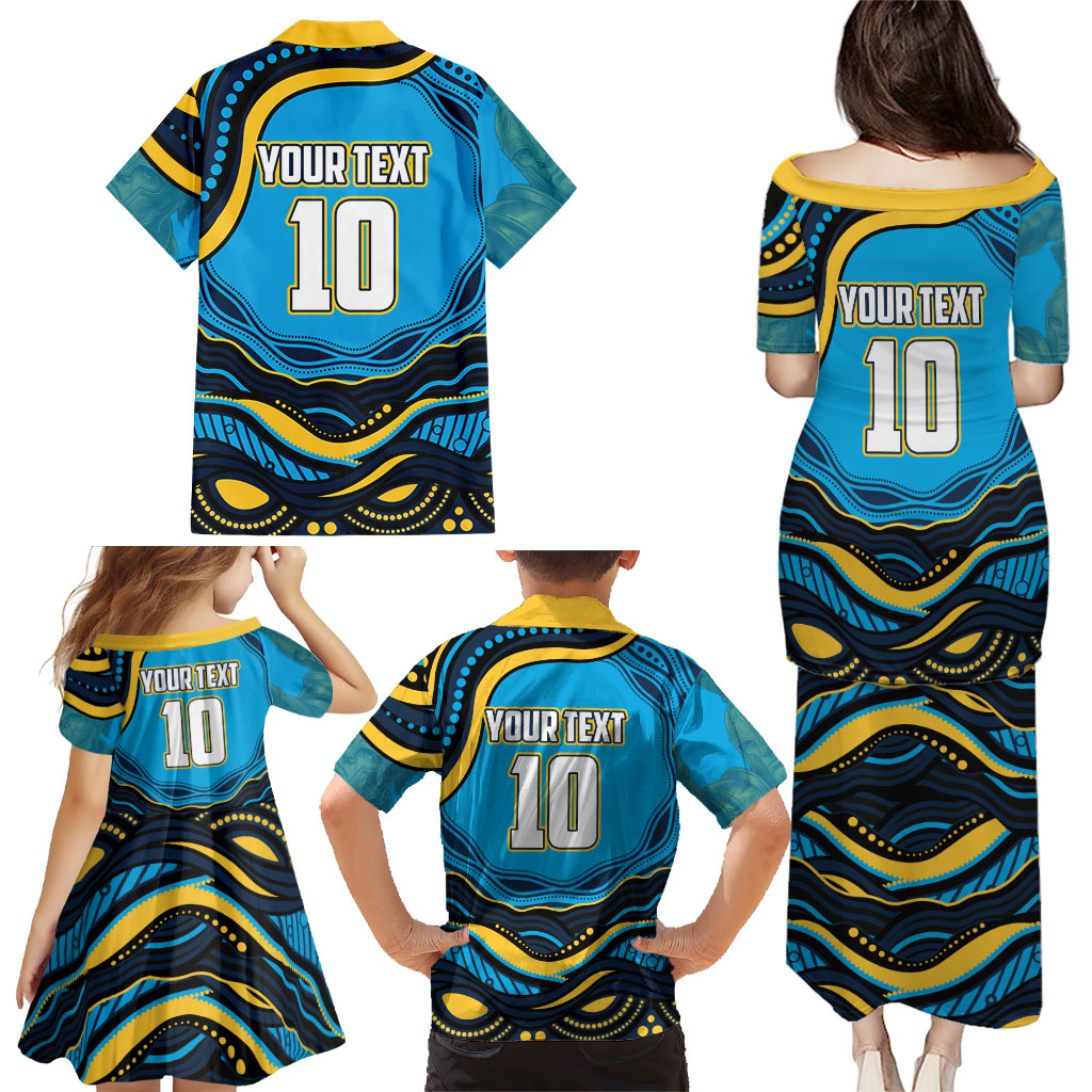 Personalized North Queensland Cowboys Family Matching Puletasi and Hawaiian Shirt Aboriginal Dot Art - Dreamtime Rugby Mascot
