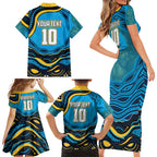 Personalized North Queensland Cowboys Family Matching Short Sleeve Bodycon Dress and Hawaiian Shirt Aboriginal Dot Art - Dreamtime Rugby Mascot
