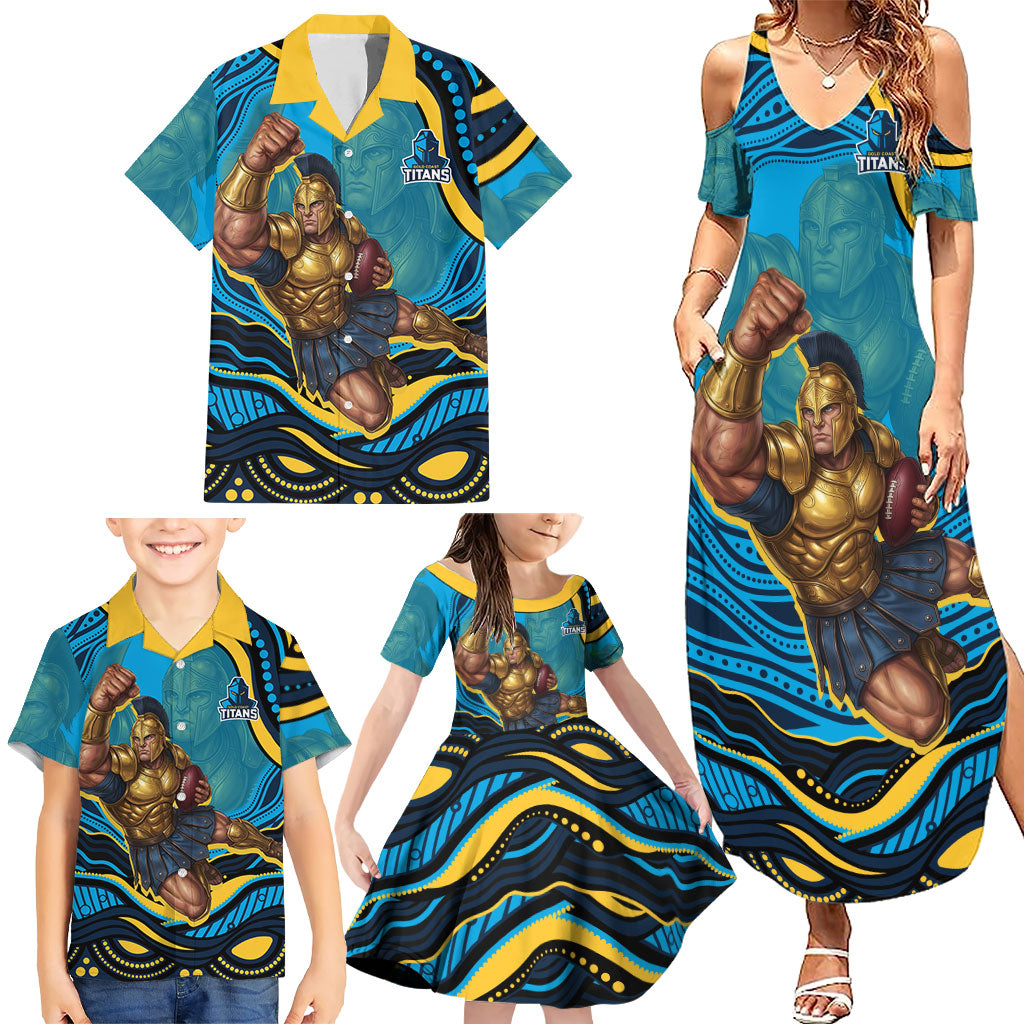 Personalized North Queensland Cowboys Family Matching Summer Maxi Dress and Hawaiian Shirt Aboriginal Dot Art - Dreamtime Rugby Mascot