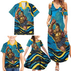 Personalized North Queensland Cowboys Family Matching Summer Maxi Dress and Hawaiian Shirt Aboriginal Dot Art - Dreamtime Rugby Mascot