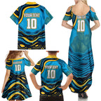 Personalized North Queensland Cowboys Family Matching Summer Maxi Dress and Hawaiian Shirt Aboriginal Dot Art - Dreamtime Rugby Mascot