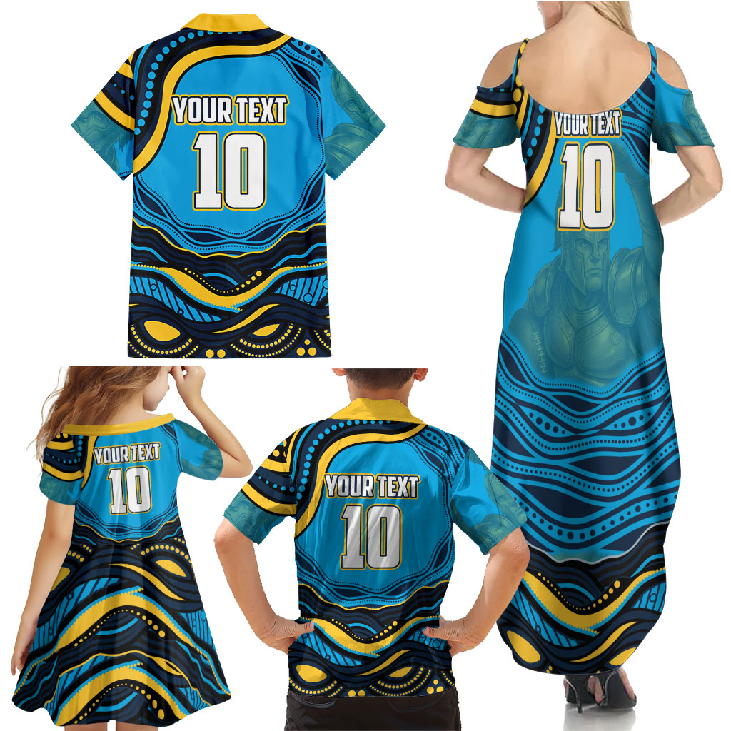 Personalized North Queensland Cowboys Family Matching Summer Maxi Dress and Hawaiian Shirt Aboriginal Dot Art - Dreamtime Rugby Mascot
