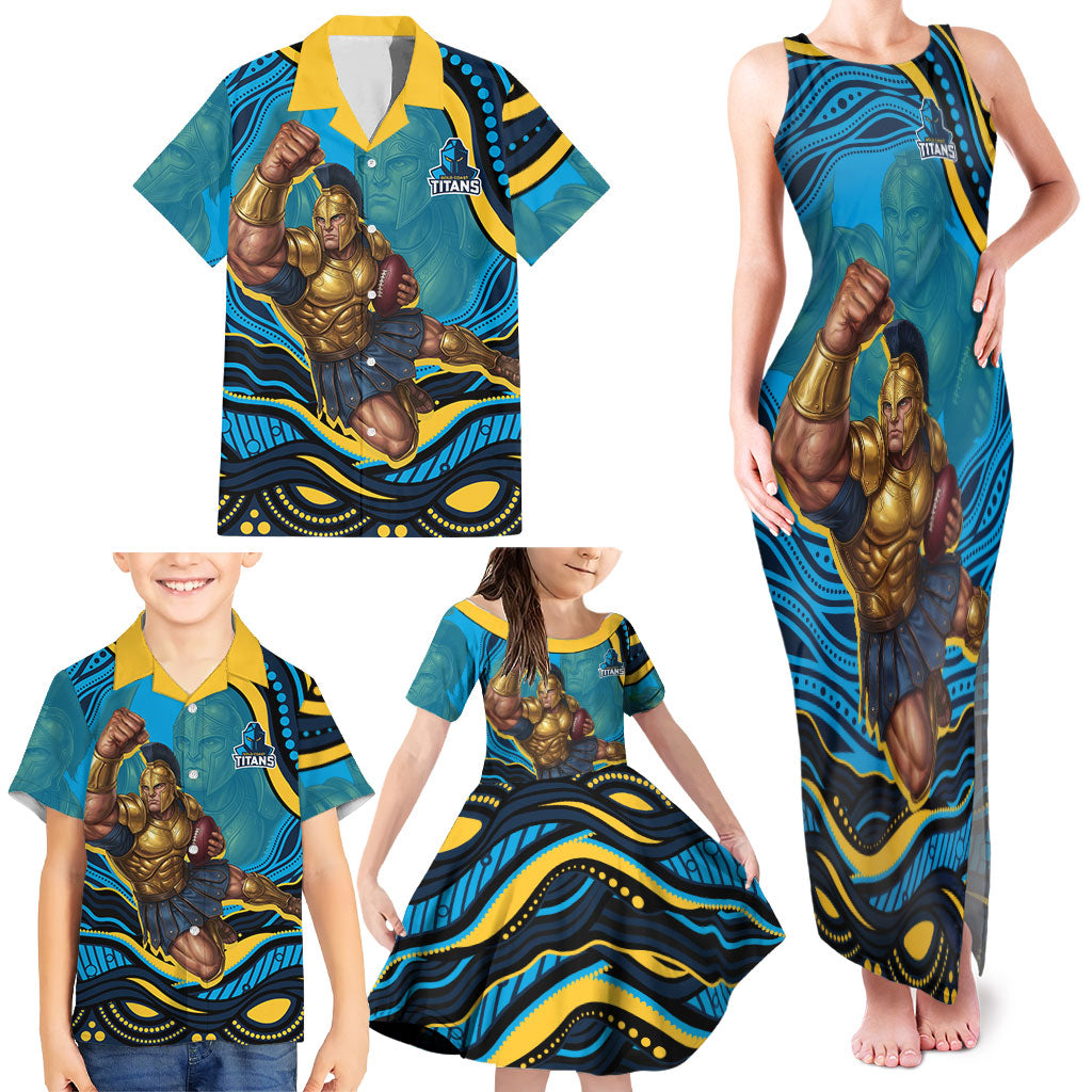 Personalized North Queensland Cowboys Family Matching Tank Maxi Dress and Hawaiian Shirt Aboriginal Dot Art - Dreamtime Rugby Mascot