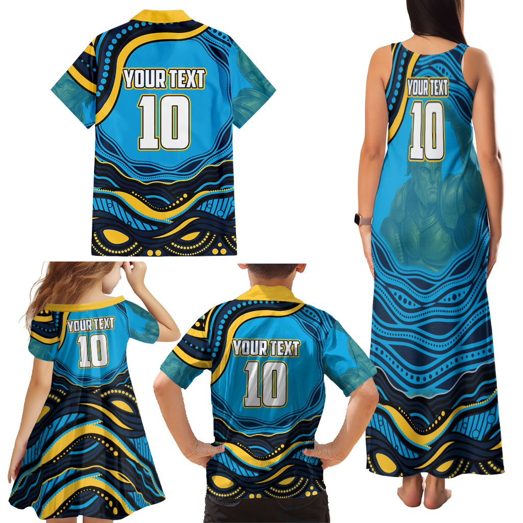 Personalized North Queensland Cowboys Family Matching Tank Maxi Dress and Hawaiian Shirt Aboriginal Dot Art - Dreamtime Rugby Mascot