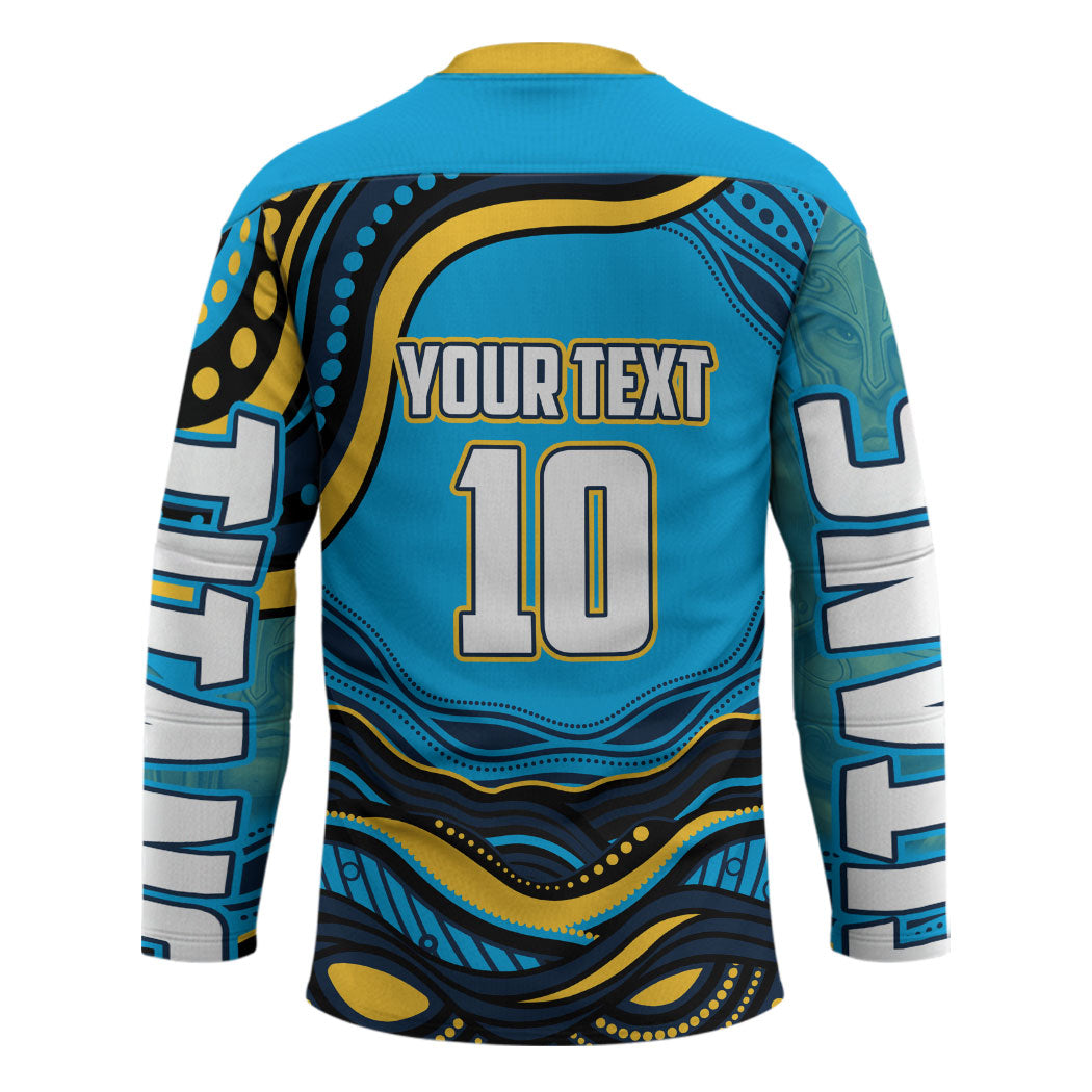 Personalized North Queensland Cowboys Hockey Jersey Aboriginal Dot Art - Dreamtime Rugby Mascot