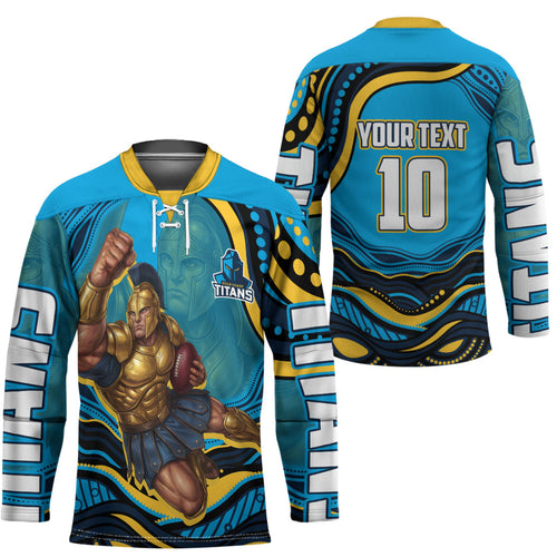 Personalized North Queensland Cowboys Hockey Jersey Aboriginal Dot Art - Dreamtime Rugby Mascot