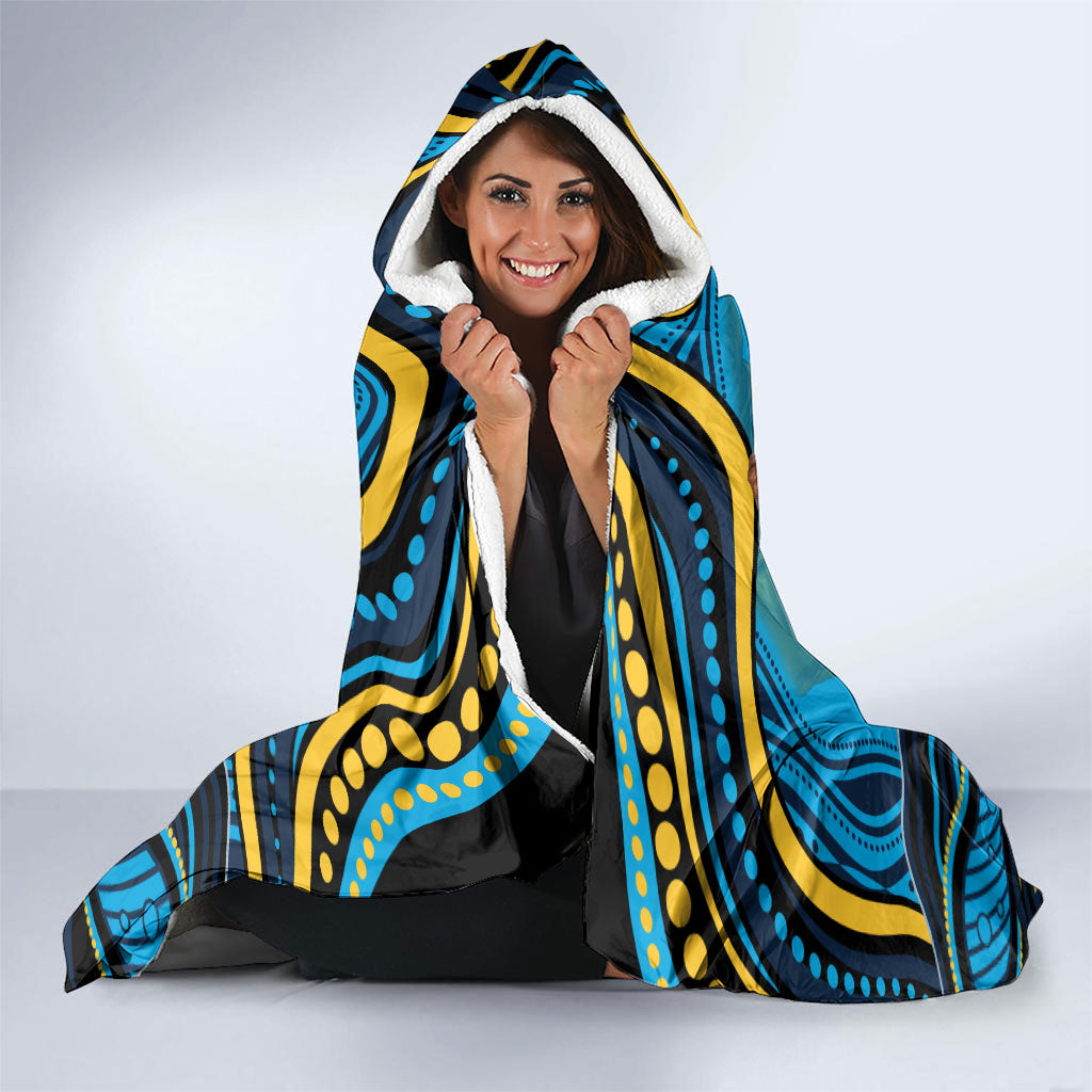 Personalized North Queensland Cowboys Hooded Blanket Aboriginal Dot Art - Dreamtime Rugby Mascot