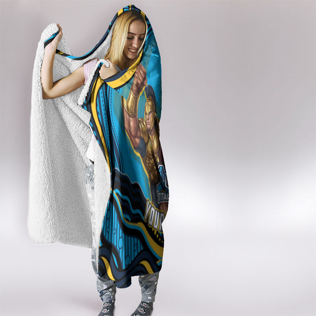 Personalized North Queensland Cowboys Hooded Blanket Aboriginal Dot Art - Dreamtime Rugby Mascot