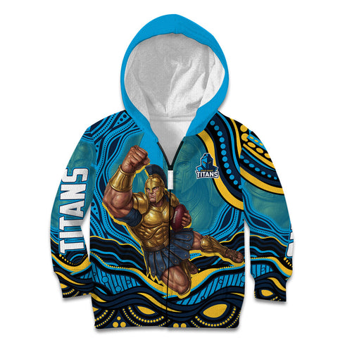 Personalized North Queensland Cowboys Kid Hoodie Aboriginal Dot Art - Dreamtime Rugby Mascot