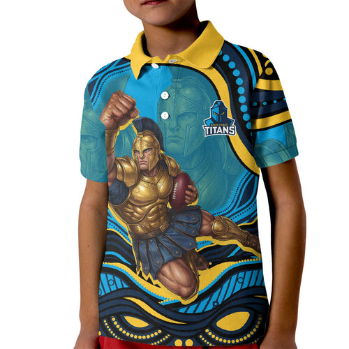 Personalized North Queensland Cowboys Kid Polo Shirt Aboriginal Dot Art - Dreamtime Rugby Mascot
