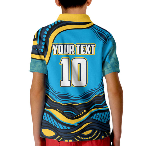 Personalized North Queensland Cowboys Kid Polo Shirt Aboriginal Dot Art - Dreamtime Rugby Mascot