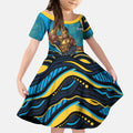 Personalized North Queensland Cowboys Kid Short Sleeve Dress Aboriginal Dot Art - Dreamtime Rugby Mascot