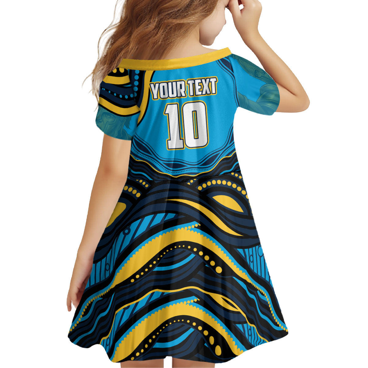 Personalized North Queensland Cowboys Kid Short Sleeve Dress Aboriginal Dot Art - Dreamtime Rugby Mascot